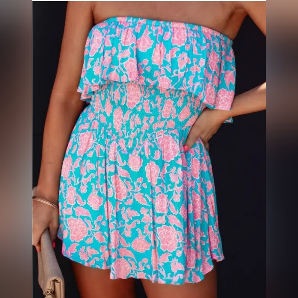 Vici Lilly Floral Smocked Strapless Romper Size M
